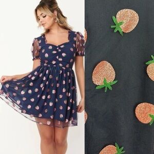 NWT Unique Vintage Smak Parlour Strawberry Print Woodstock Flare Dress Sz 1X